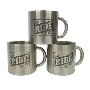 Eat Ride Sleep Stainless Steel Coffee Mug Cup Biker Motorcycle Lot of 3